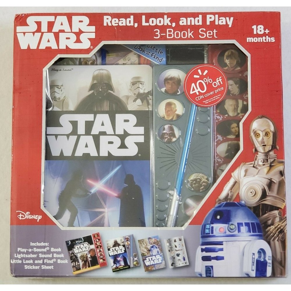 Star Wars Read Look And Play 3 Book Set Sticker Sheet Sound Interactive NOS 2016